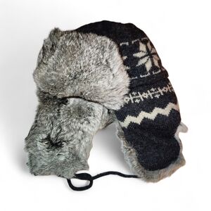 Cown Cap Rabbit And Wool Trapper Aviator Ushanka Style Hat Small
